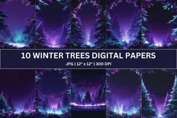 Download 10 Purple Winter Trees Digital Paper - Tree Collection