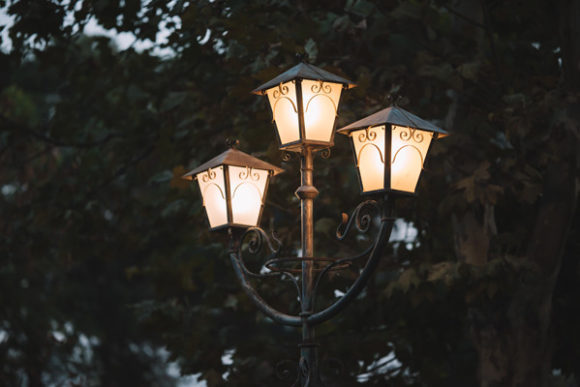Download Illuminated Vintage Street Lamp - Tree Collection