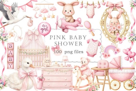 Download Pink Baby Shower Clipart Watercolor PNG - Show Collection